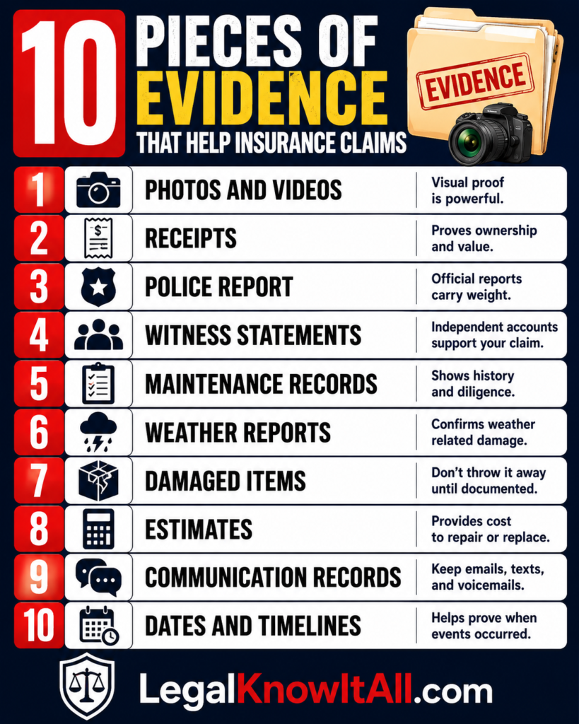 10 pieces of Evidence for insurance claims guide